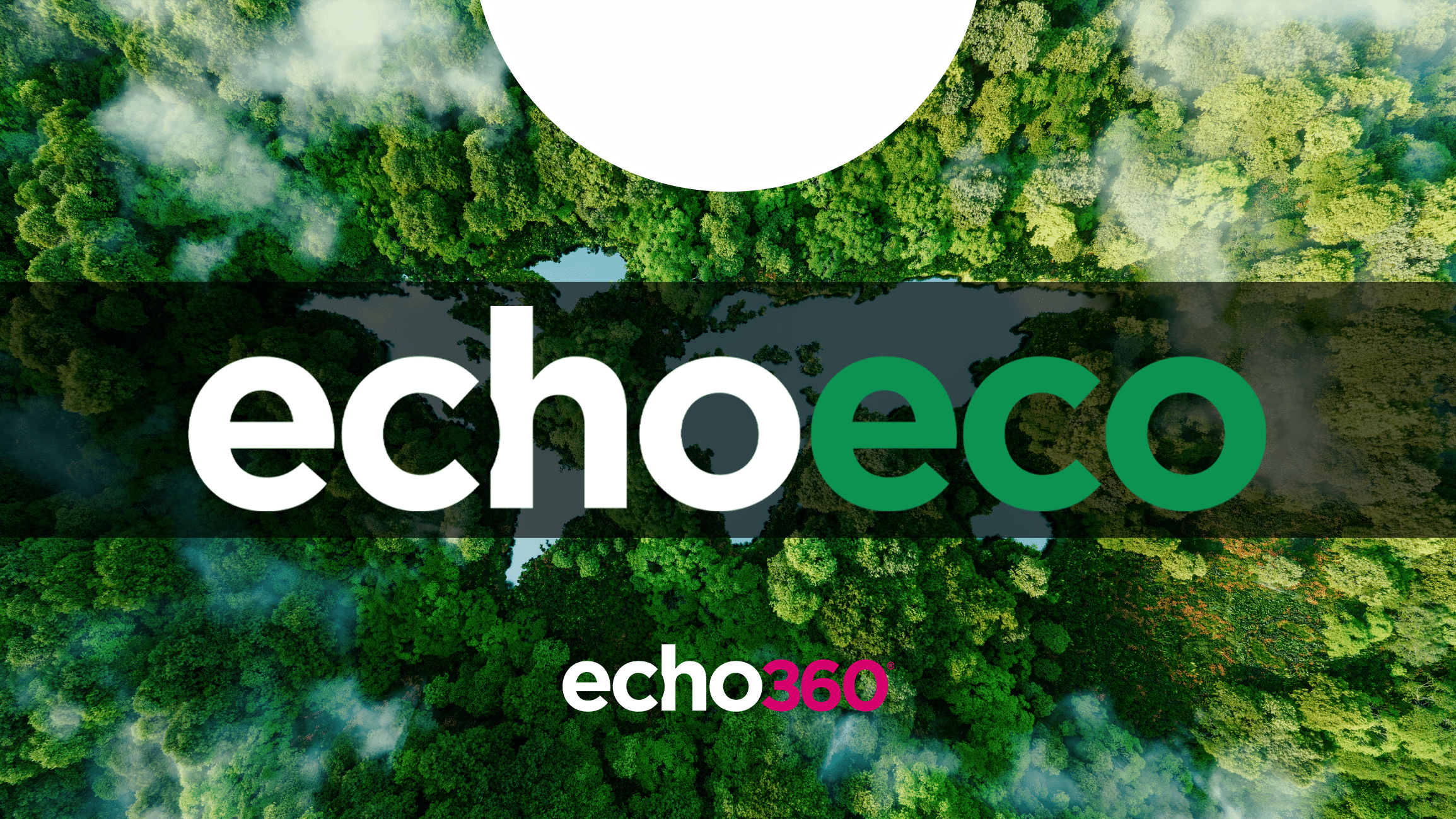 EchoEco's logo over forest background. Echo360's logo as a subheading, as EchoEco is it's environmental, social and governance webspace.